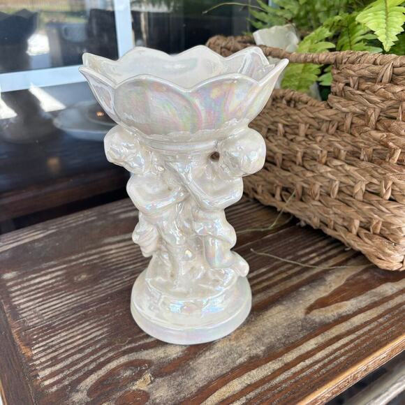 Mother of pearl figurine soap dish 2 cherubs 1970's Vtg Luster finish Tulip - Picture 3 of 10